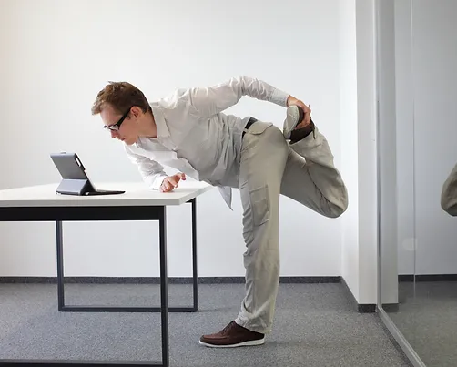 leg stretch while at desk - active rehab